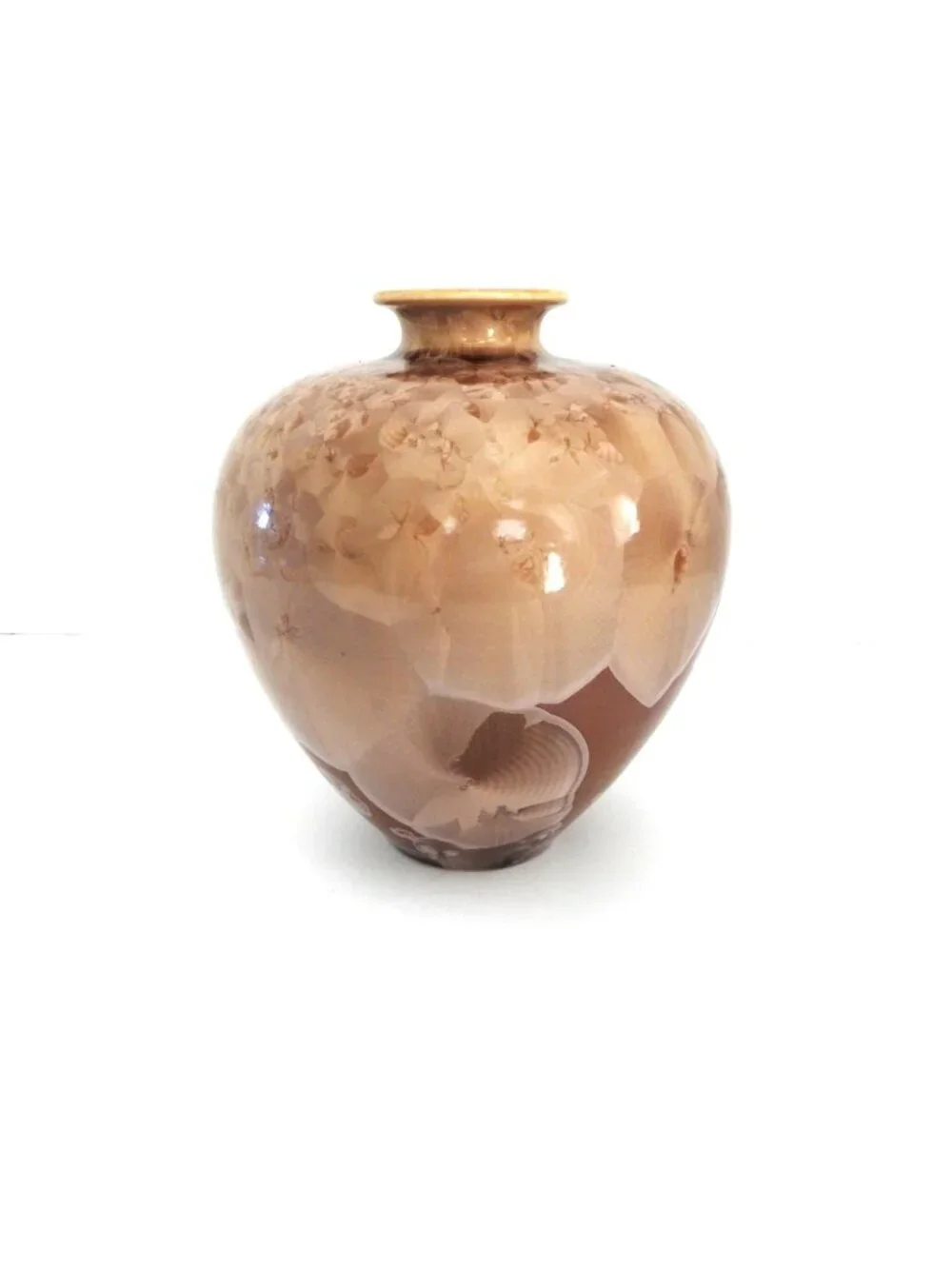 Vintage 90s Studio Crystalline Glaze Tan Brown Bud Vase 5”x6.5” Unsigned